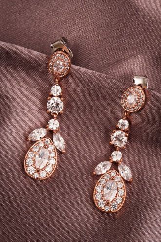 Zircon Taşlı Sallantılı Rose Abiye Küpe