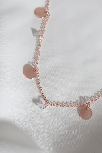 Pul Ve Taş Detaylı Rose Renk Zincir Kolye