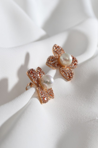 Inci Detaylı Zircon Taş Çiçek Abiye Küpe