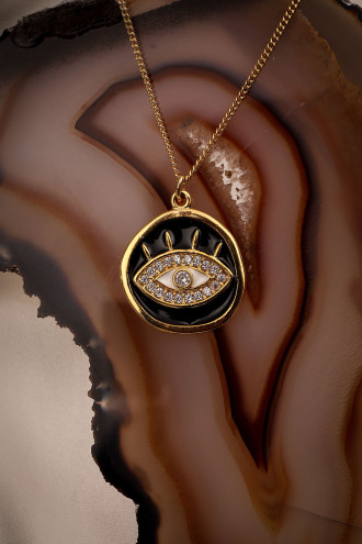 Siyah Mineli Göz Plaka Kolye