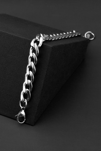 Çelik Gümüş Renk Çelik Erkek Kalın Zincir Bileklik
