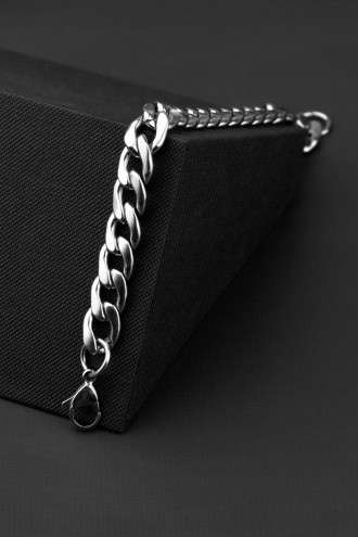 Çelik Gümüş Renk Çelik Erkek Kalın Zincir Bileklik