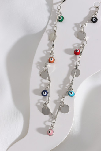 Pul Detaylı Nazar Boncuklu Gümüş Renk Halhal