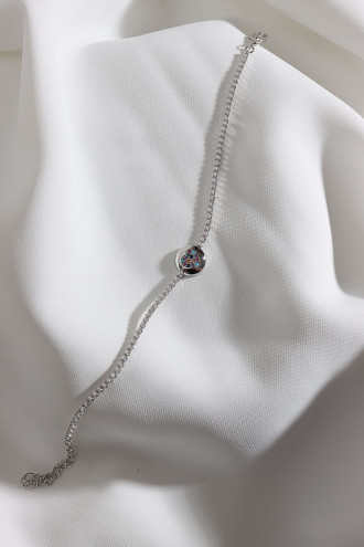 Renkli Taşlı Kalp Figürlü Zircon Taşlı Gümüş Renk Suyolu Bileklik