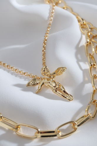 3'Lü Melek Uçlu Gold Renk Zincir Kolye