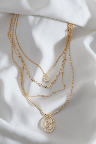 Ay-Yıldız Figürlü 4'Lü Gold Renk Zincir Kolye