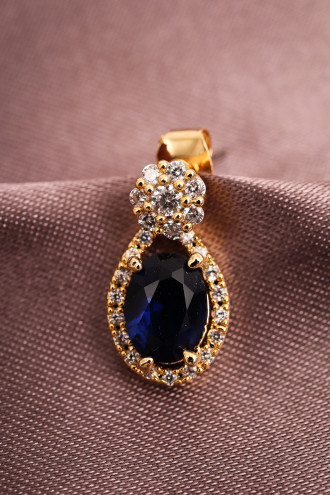 Lacivert Taşlı Küçük Boy Gold Renk Abiye Küpe