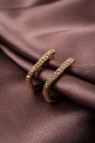 Beyaz Taşlı Oval Gold Renk Halka Küpe