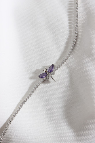 Mor Taşlı Yusufçuk Figürlü Zircon Taş Gold Renk Suyolu Bileklik