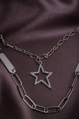 Yıldız Uçlu Gümüş Renk 2'Li Zincir Kolye