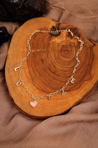 Pembe Kalpli Gold Renk Love Kolye Pembe Kalpli Gold Renk Love Kolye