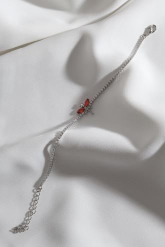 Turuncu Taşlı Yusufçuk Figürlü Zircon Taş Gümüş Renk Suyolu Bileklik