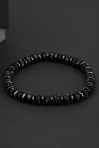 Siyah Renk Boncuklu Lastikli Erkek Bilekliği