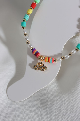 Zircon Taşlı Araba Figürlü İnci Detaylı Boncuk Halhal