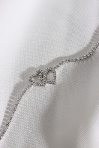 Çift Kalp Figürlü Zircon Taş Gümüş Renk Suyolu Bileklik