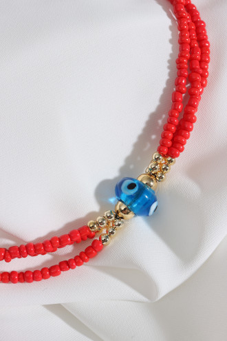 Nazar Boncuklu Kırmızı Boncuk Kolye