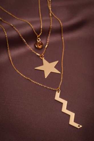 Yıldız Uçlu 3'Lü Gold Renk Kolye