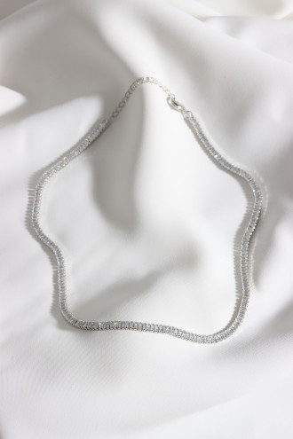 Ince Baget Taşlı Gümüş Renk Vip Su Yolu Kolye