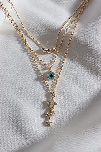 3'Lü Yıldız Ve Nazar Uçlu Gümüş Renk Kolye