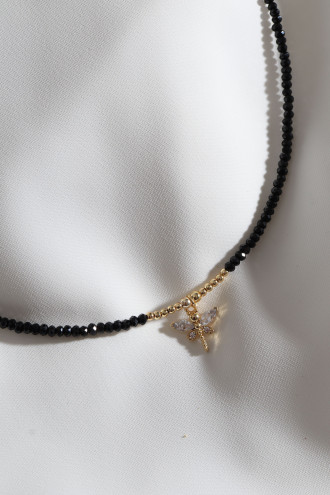 Siyah Boncuklu Yusufcuk Uç Gold Renk Kolye