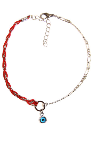 Kadın Gümüş Renk Kırmızı Örgü Halhal Kadın Gümüş Renk Kırmızı Örgü Halhal