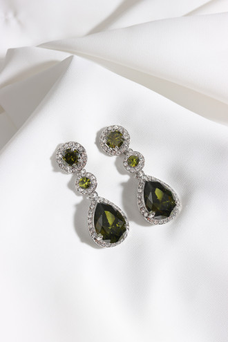 Damla Zircon Taşlı Yeşil Abiye Küpe Damla Zircon Taşlı Yeşil Abiye Küpe