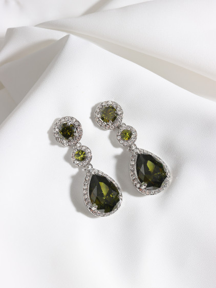 Damla Zircon Taşlı Yeşil Abiye Küpe Damla Zircon Taşlı Yeşil Abiye Küpe