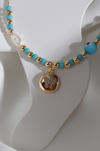 Boncuklu Zircon Taşlı Kelebek Sallantılı Gold Renk Halhal