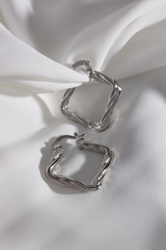 Gümüş Renk Bukle Vintage Kare Halka Küpe