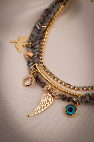 Gri Kristalli 3'Lü Bileklik