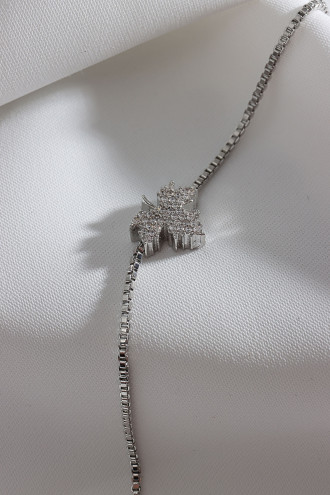 Zircon Taşlı Küçük Boy Gümüş Renk Dört Yapraklı Yonca