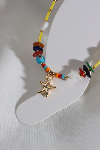 Sarı Boncuklu Gold Renk Deniz Yıldızı Detay Halhal