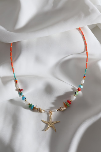Deniz Yıldızı Uçlu Turuncu Boncuk Kolye