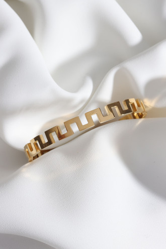 Grek Desen Gold Renk Çelik Kelepçe Bileklik