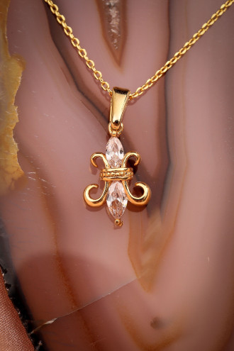 Zircon Taşlı Gold Renk Düğme Kolye