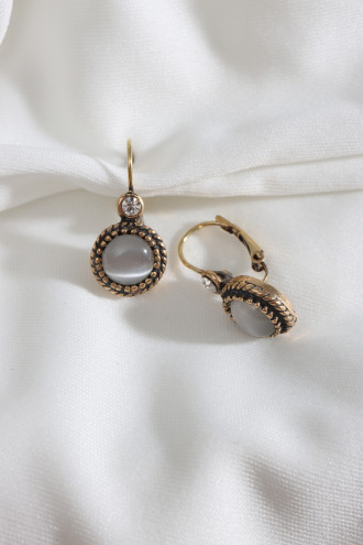 Saydam Gri Taşlı Yuvarlak Otantik Küpe