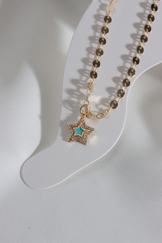 Mavi Mineli Yıldız Gold Renk Halhal