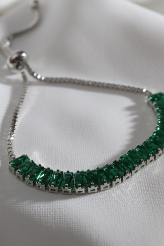 Yeşil Baget Taşlı Gümüş Renk Asansörlü Su Yolu Bileklik