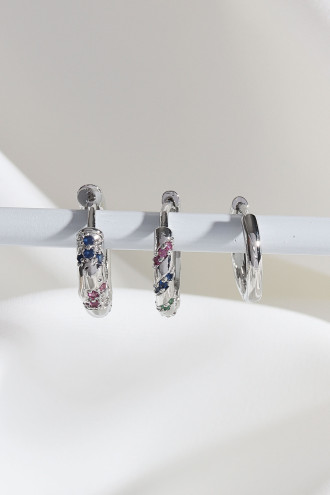 Vip Collectıon 3'Lü Renkli Taşlı Gümüş Renk Halka Küpe