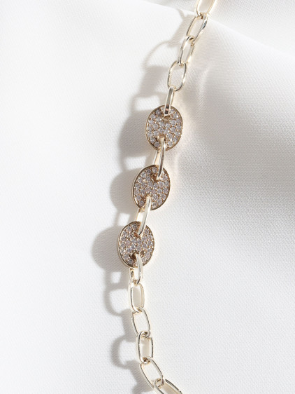 Zircon Taşlı Üç Oval Figürlü Gold Renk Bileklik