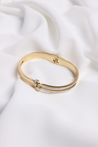 Zirkon Taşlı Çivi Model Çelik Kelepçe Bileklik