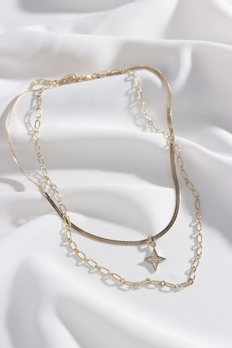 2'Li Ezme Italyan Zincirli Kutup Yıldızı Uçlu Gold Renk Kolye