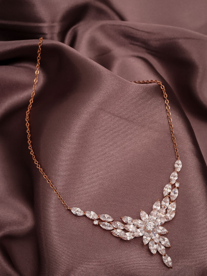 Zircon Taşlı Rose Abiye Kolye