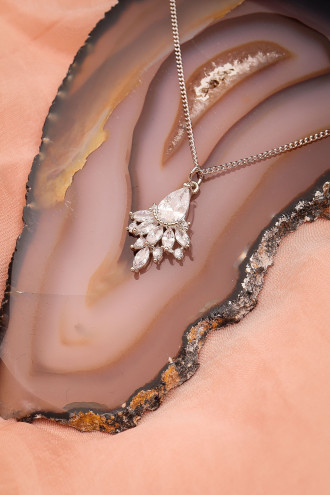 Gümüş Renk Zircon Taşlı Abiye Kolye