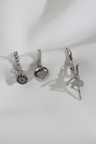 3'Lü Balerin Gümüş Renk Küpe 3'Lü Balerin Gümüş Renk Küpe