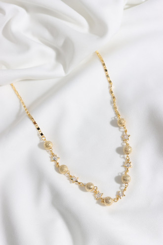 Yıldız Taşlı Top Detay Gold Renk Kolye