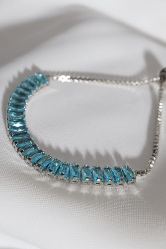 Mavi Baget Taşlı Gümüş Renk Asansörlü Su Yolu Bileklik