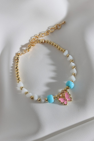 Beyaz Kristal Taşlı Pembe Mineli Kelebek Bileklik