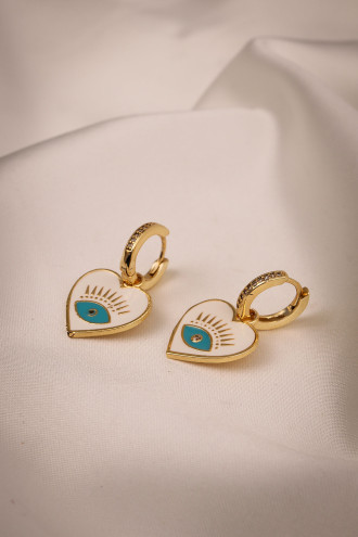 Beyaz Mineli Kalp Halka Küpe