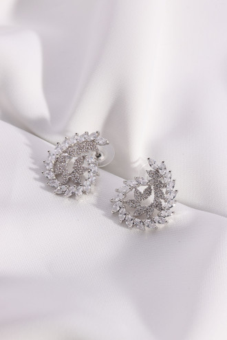 Zircon Taşlı Gümüş Renk Abiye Küpe